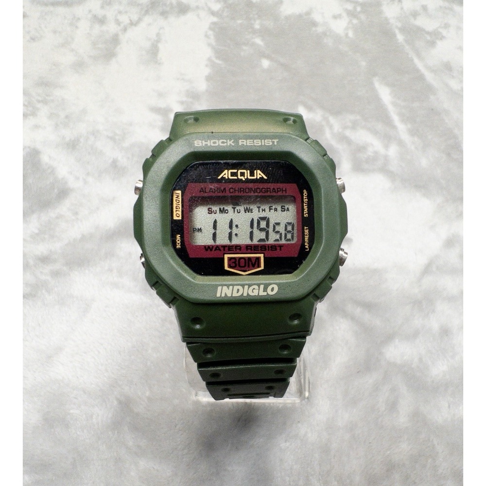 Vtg Timex ACQUA Indiglo OD‎ Green Mens 40mm Digital Watch